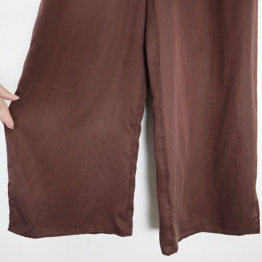 L'Academie Size S Pajama Pant Brown Tencel Satin Pull On Wide Leg - Picture 6 of 10